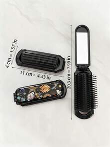 1支装可折叠梳子，带镜子和发刷，抽象星月行星图案，小巧便携，男女通用礼物，发刷，后梳，造型刷，卷发刷，边缘刷，梳子，梳头，发刷套装，梳子，卷发梳，解结梳，女士发刷，头发，旅行，美发产品，美发工具，美发用品，理发师，理发配件，理发店，美发设备 - 黑色 - 查看 3