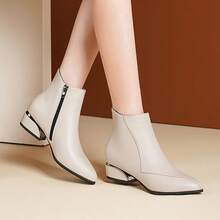 Women's Leather And Suede Splicing Simple Basic Side Zipper Design, Classic Round Head Comfortable And Not Squeezing Feet, Long Tube Design Slimming And Modifying Leg Shape, Velvet Lining For Warmth And Warmth, Flat Sole Heel For Long-Term Wear Without Tiring Feet, Suitable For Multi Scene Dressing, The First Choice For Fashionable And Stylish Knight Boots In Autumn And Winter - Beige - View 8
