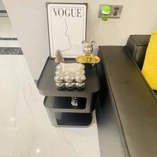 创意黑色塑料边桌，三层储物架，现代设计床头柜，客厅边桌，阳台咖啡桌，无软垫，米色装饰 - 彩色 - 查看 4