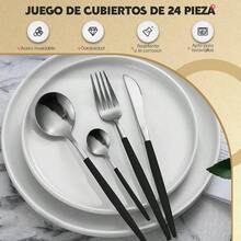 24 Piezas Cubiertos De Acero Inoxidable, Juego De Cubiertos Para 6, Cubiertos Profesionales Con Cuchillos, Tenedores y Cucharas Resistente Al Lavaplatos! Para Casa, Restaurante o Viaje Oro - Nergo y Plata - Ver 5