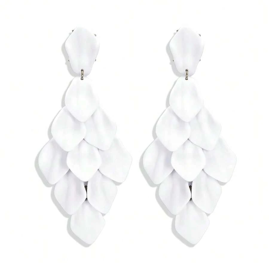 FIBO STEEL Acrylic Petal Earrings For Women Red Statement Earrings Dangle Rhombic Boho Flower Lime Green Orange Rose Big Bold Colorful Costume Jewelry Long Drop Dangle Earrings{"Color_name":"White"} - 白色的 - 查看 1