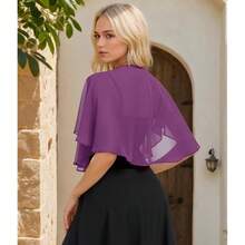 Women's Soft Chiffon Capelets Shawls And Wraps For Evening Wedding Cape Bole Cover Up{"Color_name":"Mulberry"} - Mulberry - 查看 7