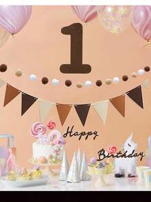 1件套毛毡生日装饰品，包含一个毛毡三角旗和0到9的毛毡数字，适合婴儿主题派对、婴儿生日派对和迎婴派对。 - 彩色 - 查看 3