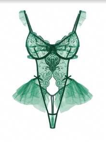 weiweihu 1-Piece Ladies Sexy Open-File One-Piece Floral Embroidery Lace Temptation Halter See-Through Bow Mesh One-Piece Free Sexy Underwear Suitable For Home Or Private Parties, Sexy Underwear  Ladies Open Crotch Ruffled Modified Lace Mesh Floral Embroidery Halter Halter Mesh Skin-Permeable Sexy One-Piece Fall Clothes For Women  Stockings Women  Medias De Invierno Mujer Winter Clothes Thanksgpajamas Sets For Women   Pijamas Navideñas Christmas Pajamas Thanksgiving Outfit Women - 墨綠色 - 查看 7