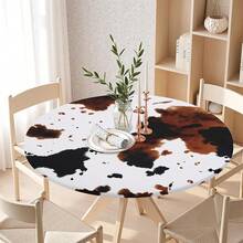 Water-Resistant Round Tablecloth With Elastic Edge For 40-44" Tables - Daily-cow Print - View 9