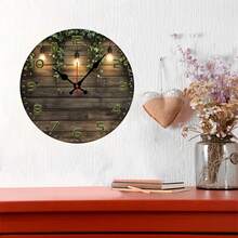 10inch Country Wood Veneer Round Wall Clock - Silent, No Battery Required, Vintage Slat Design, With Chandelier And Greenery Decoration - Perfect For Living Room, Bedroom, Kitchen, Office Decoration Or Outdoor Gatherings, Living Room Decoration | Vintage Wall Clock | Wood Veneer Table,Wall Decor,Room Decor,Home Deocr,House Essentials,Picks - Multicolor/15in/25cm - View 8