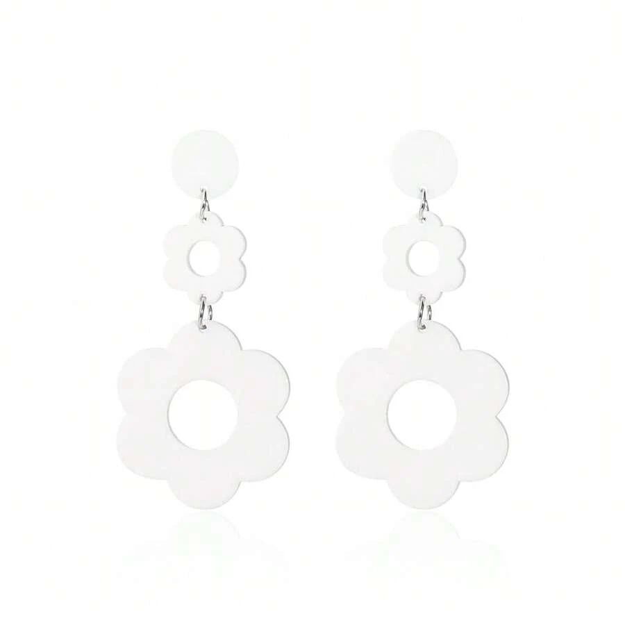 60 70s Big Acrylic Daisy Flower Petal Drop Dangle Earrings Stud Resin Floral For Women Cfboyolorful Summer Y2k Holiday Jewelry{"Color_name":"White"} - 白色的 - 查看 1