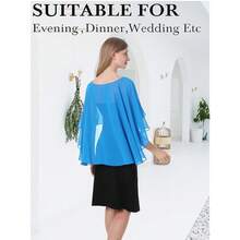 Baoqiya Women's Capelet Shawls And Wraps For Evening Dresses Soft Bridesmaid Shawl Chiffon Cape Wedding Cover Up{"Color_name":"Blue"} - 藍色的 - 查看 7