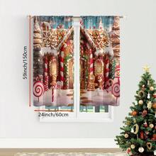 2pcs Christmas Gingerbread House Curtains - Festive Polyester Drapes | Pole Bag Design For Easy Hanging, Machine Washable | Ideal For Holiday Home Decor & Christmas Gifting - Multicolor - View 11