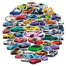 50pcs Stylish Cartoon Sports & Supercar Vinyl Stickers - Waterproof, Reusable Decals For Skateboard, Toys Etc. - Mixed Colors - Multicolor - View 3