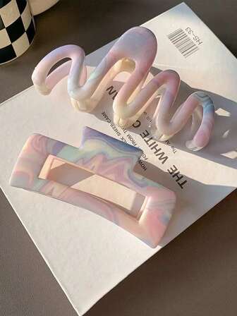 2/3Pcs Gradient Candy Color Claw Clip Hairclip - Y2K Elegant Minimalist Marble Pink Strip Decorative Hairclip, Women's Large Hair Claw Clip, Summer Beach&Valentine's Day Gift, Cute Hairclip, Playful Design Women's Accessories Women's Hair Accessories, Suitable For Daily Falling Half Hair Hair Claw, Gift For Friends, Teachers And Teachers Elegant Hair Clips Winter Hair Clutch