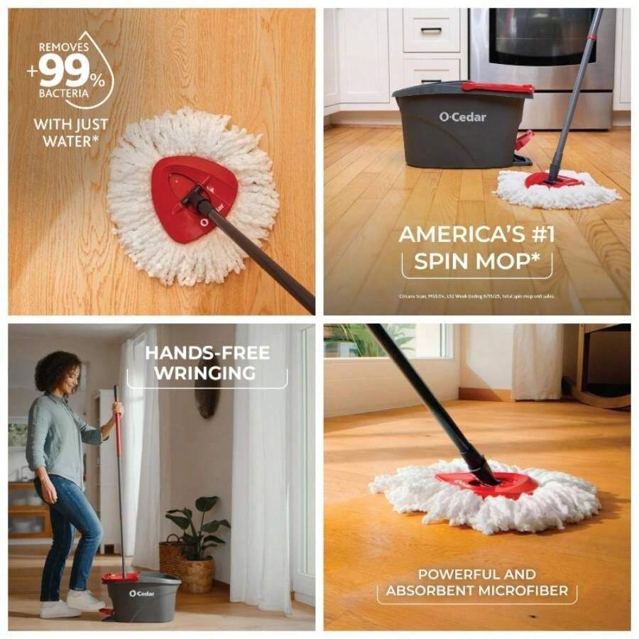 EasyWring Microfiber Spin Mop, Bucket Floor Cleaning System, Red, Gray, Standard - Easywring Spin Mop & Bucket - View 1