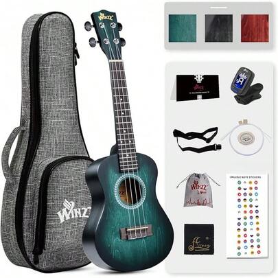 HAND RUBBED Series - Concert Ukulele Vintage Hawaiian Uke With Online Lessons, Bag, Tuner, Strap, Strings, Fingerboard Sticker, 23 Inches, Dark Hunter Green