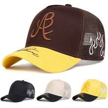 AR 1 件装男士 A 字母刺绣棒球帽，时尚运动帽，可调节户外防晒休闲帽，适合春季、秋季旅行、海滩派对 - 彩色 - 查看 11