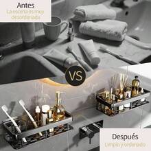 Organizador De Bao, kit de 10 estante para baos Acero inoxidable, repisas bao Sin perforacin, con estante de almacenamiento, adhesivos, Ganchos y jabonera, para organizacion hogar del baos y cocina A - B - Ver 6