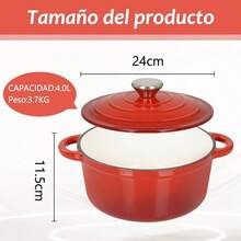 Olla de Hierro Fundido 4.0L tipo Dutch Oven para Horno y Estufa, Horno Holands Esmaltado con Tapa, Cacerola Antiadherente de Coccin Uniforme para Hornear y Asar, Tamao 24, Rojo - 24 cm - Ver 3