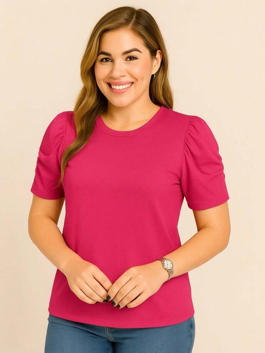 Women's Princess Puff Sleeve Blouse - 玫紅色 - 查看 1
