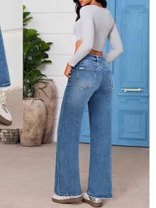 pantalon jeans mujer dama wide leg, recto, pierna ancha, pierna recta, moda stretch comodo, mom - Azul - Ver 3