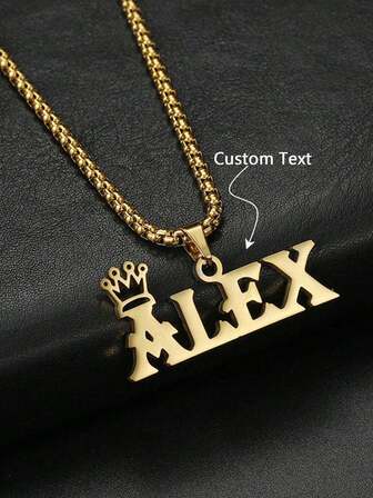1PC Personalized Customized Simple DIY Name Stainless Steel Necklace For Boys And Girls, Custom Crown And Name Pendant Necklace, Customized As Fine Children's Gift, Baby Pair, Back To School Gift Creative Boys Girls Valentine's Day, Teenager Customized, Teenager Customized Jewelry