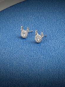 1pair 925 Sterling Silver Fashionable Cubic Zirconia Deer Stud Earring For Women Glitter Cartoon Decor Girl Earrings Daily Wear Christmas Party - Deer - View 3