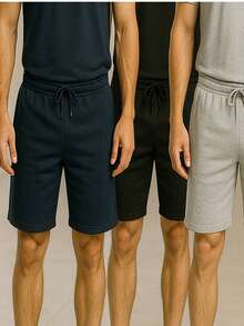 Men's Bermuda Shorts With Elastic, Adjustable Drawstring And Zippered Pockets – Casual Workout And Gym - 藏蓝色 - 查看 3