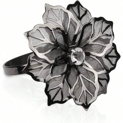 Set Of 12 Alloy Napkin Rings With Hollow Out Flower Napkin Ring Holders For Wedding Party Holiday Banquet Christmas Dinner Delicate Serviette Buckles Decor Favor (Gold)-NEW