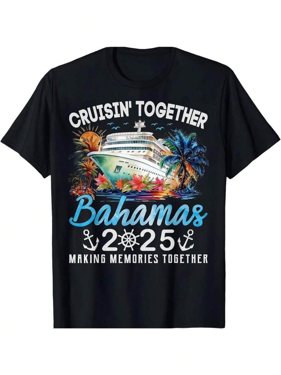 Bahamas Cruise 2025 Vacation Breathable Fabric Oversize Basic Versatile Everyday Use - Preto - Ver 1