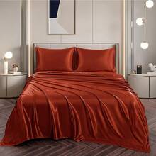 Silky Soft Pink Twin XL Satin Bed Sheets Set, 1 Deep Pocket Fitted Sheet + 1 Flat Sheet + 1 Pillowcase,  In 2025 - 鐵鏽橙 - 查看 4