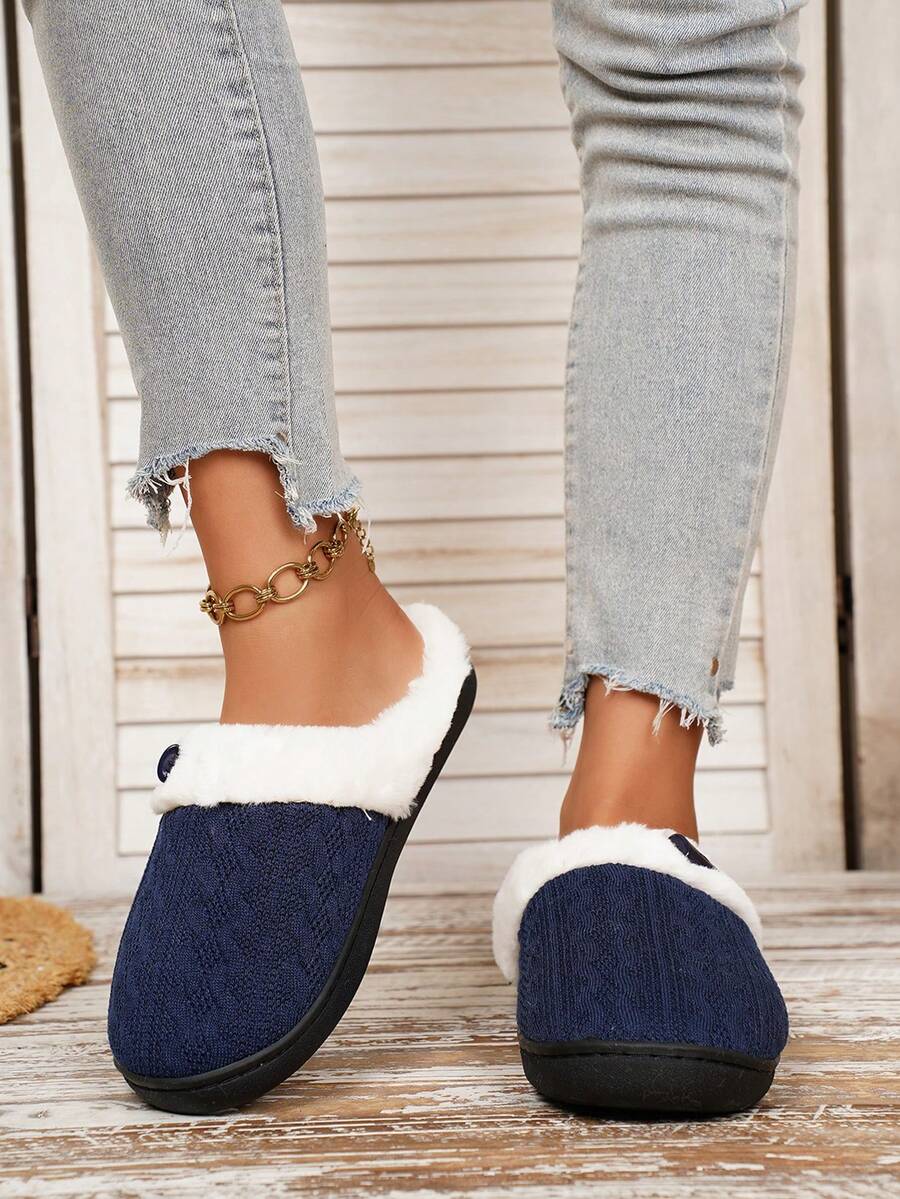 1 par de cómodas y elegantes zapatillas de casa de punto antideslizantes para adolescentes, para otoño/invierno