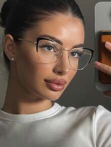 Visivana 1 Pair Women's Two-Tone Cat Eye Metal Half-Rim Personalized Spring Temple Retro Fashion Optical Glasses - Multicolor - View 2