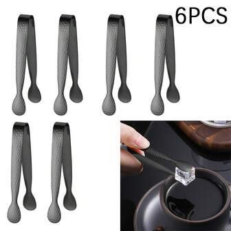 6pcs Elegant Hammered Stainless Steel Ice Tongs, Suitable For Bar Ice Cubes/Sugar Cubes/Lemon