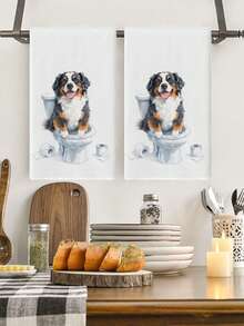 2 buc acuarelă drăguț Bernese Mountain Dog model prosoape de bucătărie fermă decor bucătărie lavete de vase petrecere de vacanță prosoape de baie potrivite pentru masa din bucătărie sufragerie