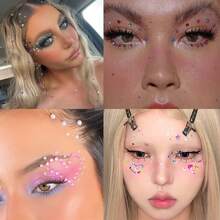 2Pcs Colorful Rhinestones DIY, Rainbow Eye Stickers For Art, Music Festival Stage Performance, Face Jewelry Makeup Accessories With Multiple Styles - Multicolor - View 5