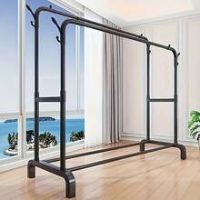 Senmeo Metal Twin Rod Clothes Rack 150-Lb Heavy-Duty Capacity, Portable With Wheels/Shelves/Hooks, Easy Assembly Space-Saving, Fit For Mall/Home Closet Storage - màu đen - Xem 1