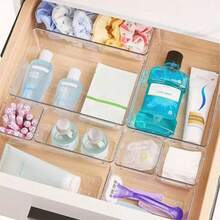 1/7/16/25 مجموعة صناديق تنظيم الرف الشفافة من البلاستيك - صناديق تخزين متعددة الوظائف بأربعة أحجام، مناسبة للمكتب والمكتب وتنظيم الرف، مصنوعة من مادة البولي بروبيلين المتينة، مثالية للاستخدام المنزلي والمكتبي، صناديق تنظيم درج المكتب | صناديق بلاستيكية شفافة | بلاستيك متين، صناديق تنظيم درج المكتب، صناديق تخزين المكتب