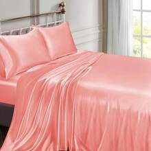 Silky Soft Pink Twin XL Satin Bed Sheets Set, 1 Deep Pocket Fitted Sheet + 1 Flat Sheet + 1 Pillowcase,  In 2025 - Blush Pink - 查看 2
