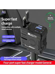 1 pieza Cargador de coche súper rápido, Adaptador de carga de 3 en 1 con pantalla mecánica, 4 en 1 encendedor de cigarrillos (2 estilos aleatorios) - Unitalla - Ver 13