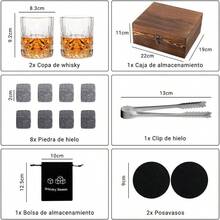 Juego de Vasos para Whisky, Set de Regalo con 2 Vasos de Cristal, 2 Posavasos, 8 Cubitos de Hielo de Granito, 1 Pinza y Bolsa para Cubitos, Regalo Elegante para Hombres, Padre, Novio y Esposo - Acero inoxidable - Ver 4