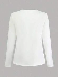 Silhoulove Camiseta de manga larga con cuello redondo informal con estampado de corazón para mujeres, adecuada para las temporadas de primavera y otoño, regalo - Blanco - Ver 2