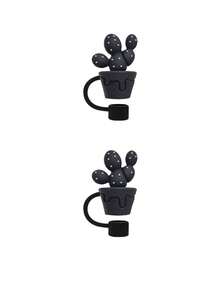 Compatible With Stanley Cup Accessories 9Pcs Black Cue Straw Cover Cap For Cup 40 30oz Tumbler, 10mm Reusable Cute Drinking Straw Topper Accessories, Portable Protector Plugs Decorations Gifts For Party Cute Cartoon Straw Dust Cover, - 黑色 - 查看 8