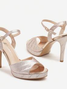 Platform High Heel Sandals With Abstract Pattern - Champagne - View 6