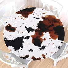 Water-Resistant Round Tablecloth With Elastic Edge For 40-44" Tables - Daily-cow Print - View 12