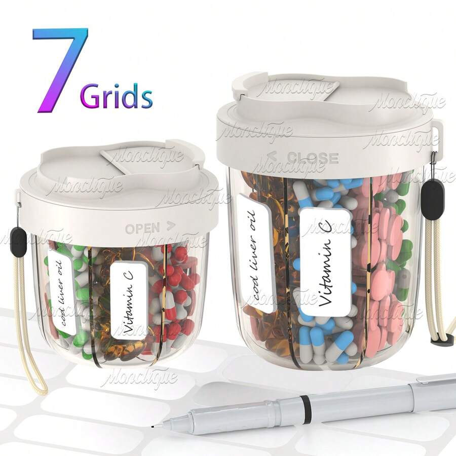 7-Compartment Pill Organizer, Pill Box Suitable For 7 Days/Week, 7 Large Compartments Portable Supplement Container, Large Capacity Plastic Travel Pill Box, Available In Large And Medium Sizes - Multicolor - View 1