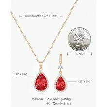 Women Jewelry Set Silver/Gold Plated Teardrop Pendant Necklace Dangle Drop Earrings Dangling Sets Birthstone Crystals Rhinestone,Birthday Anniversary Wedding Mother's Day Gifts For Women{"Color_name":"07.July-RoseGoldPlated|Rubyred"} - 07.七月-鍍玫瑰金|紅寶石 - 查看 2