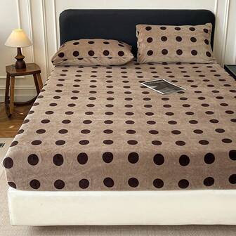 3 件套柔软舒适的牛奶丝绒法兰绒印花床上用品套件，易于护理的超细纤维柔软床上用品套件（1 件床笠 + 2 个枕套），超大双人床尺寸，柔软透气，抗皱，豪华酒店风格，适合宿舍，四季皆宜