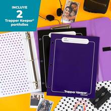 - Carpeta Trapper Keeper, diseño retro, carpeta de 1 pulgada que incluye 2 carpetas y bolsillo adicional, anillos de metal y clip de resorte, almacenamiento , palmeras y material escolar (260038FDE1-ECM) - Profesional - Ver 2