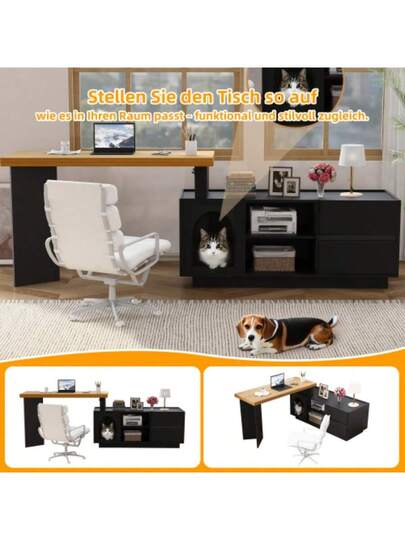 Corner Bureau Integrated Pet Ho 120 50 Cm, MDF, Thickened Board, Shaped Or One Piece, Flexible Assembly, Home Office XL Den, view 4