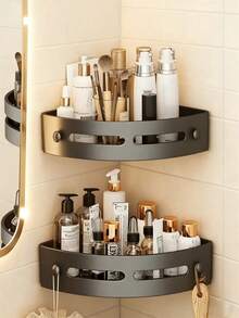 1/2 piezas Estantería de esquina para pared sin taladro, estantería de almacenamiento para baño y cocina, incluye adhesivo y tornillos, adecuada para almacenar champú y cosméticos - Multicolor - Ver 5