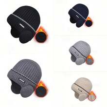 Gorros de punto con forro térmico grueso, gorros de punto de unicolor, gorros de protección de oídos cálidos de invierno para hombres, nuevo diseño de gorro de invierno para atuendo de otoño - A - Ver 2