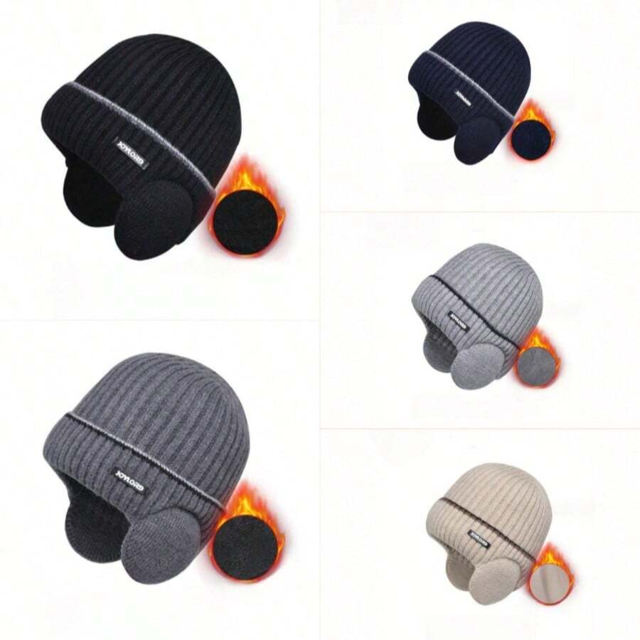 Gorros de punto con forro térmico grueso, gorros de punto de unicolor, gorros de protección de oídos cálidos de invierno para hombres, nuevo diseño de gorro de invierno para atuendo de otoño